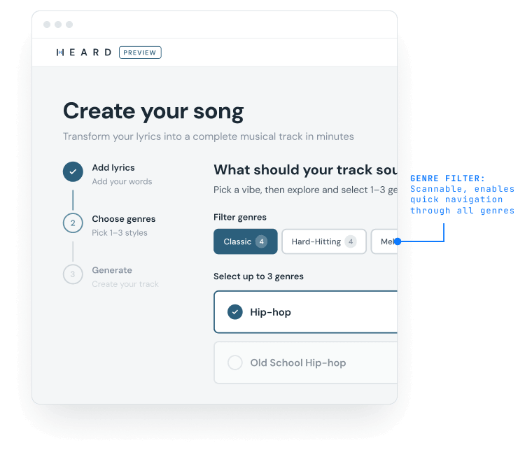 Form design: genre selection annotations