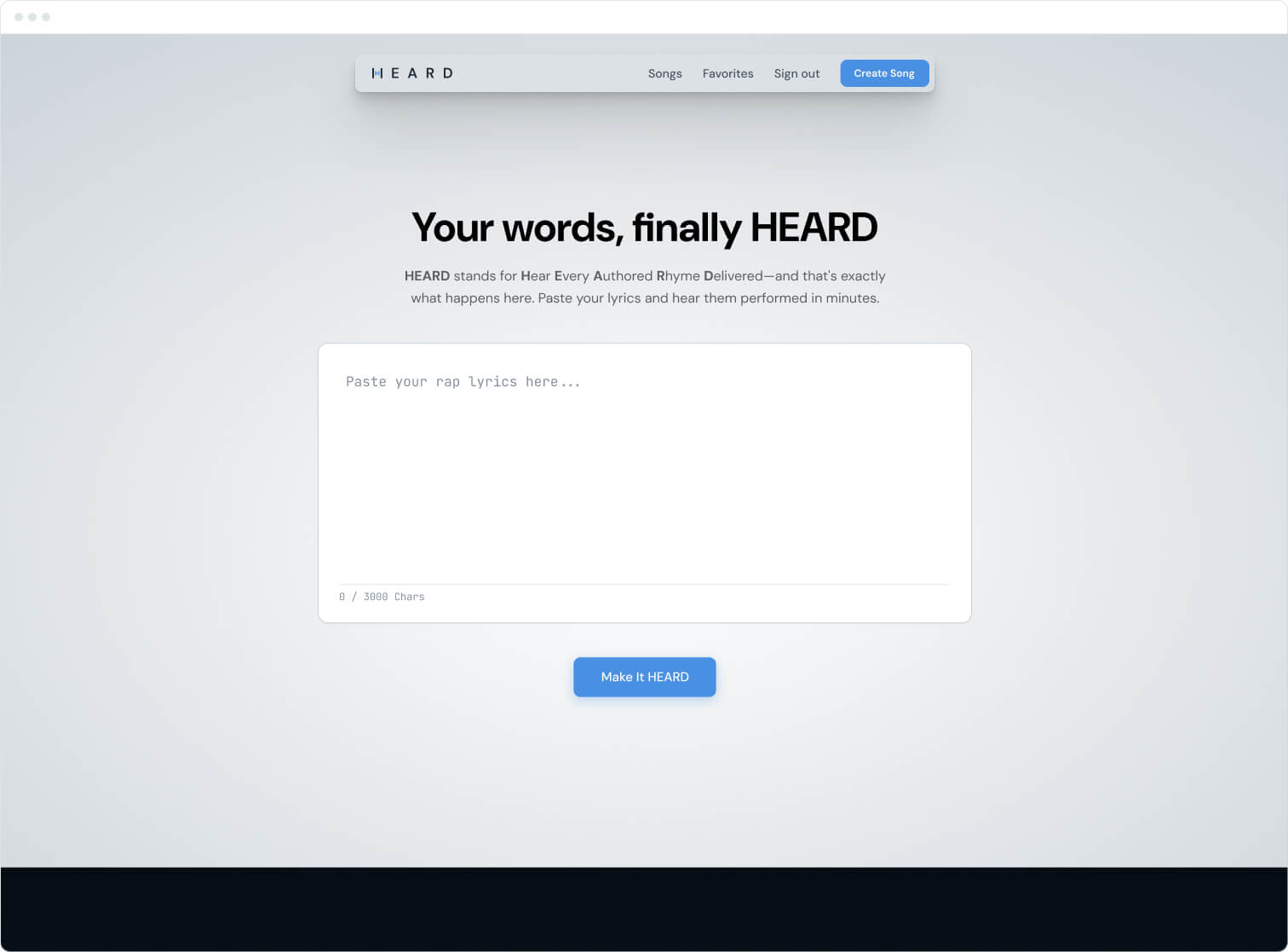 Homepage: Enter lyrics